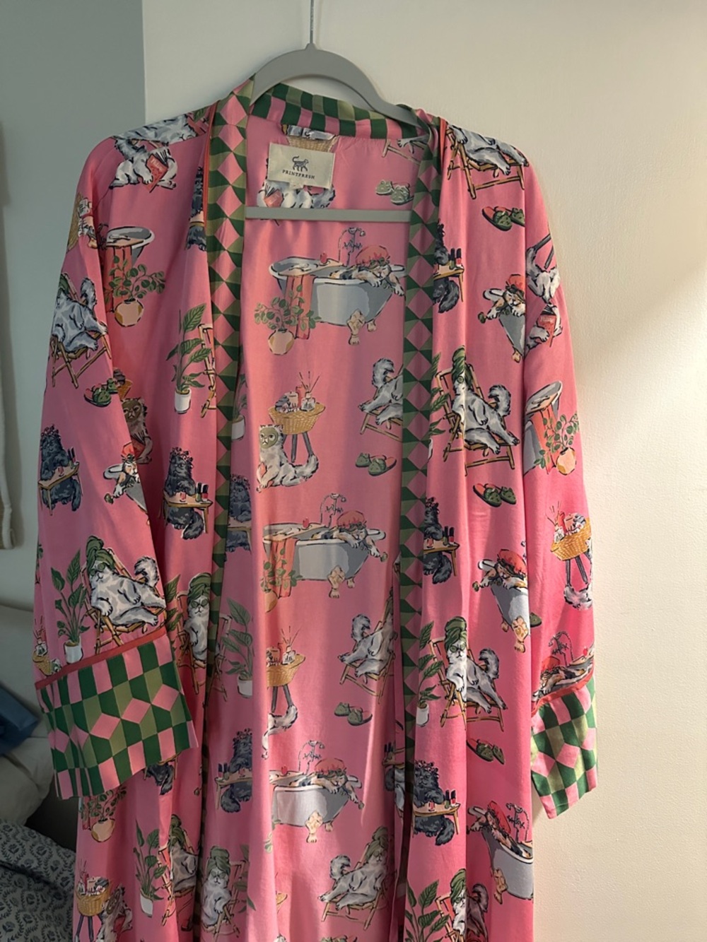 Pink Printfresh Robe with Green Check Trim